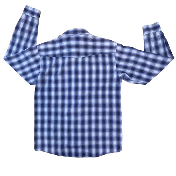 Panhandle Slim Cobalt Blue Plaid Youth Western Shirt XL / 18 100% Cotton - Picture 4 of 7